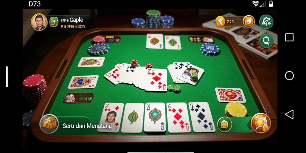 Tampilan gameplay seru dari D73 dengan kartu Gaple.
