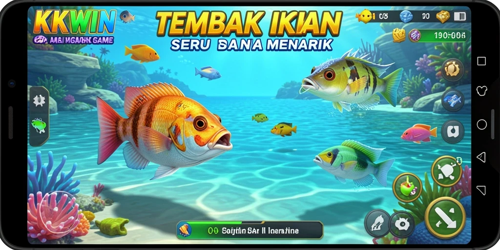 Screenshot gameplay KKWIN menampilkan aksi seru menembak ikan.