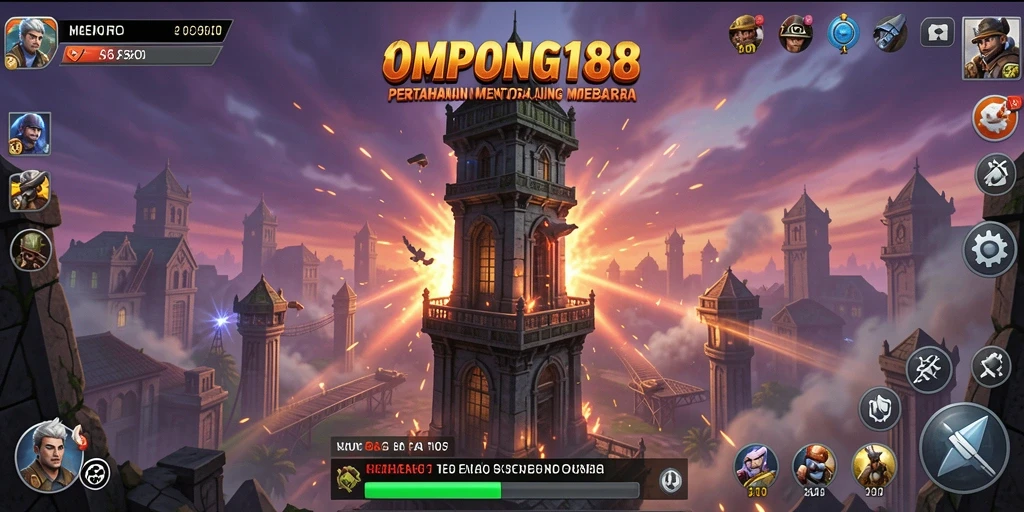 Gameplay OMPONG188 dengan menara dan musuh yang dinamis.