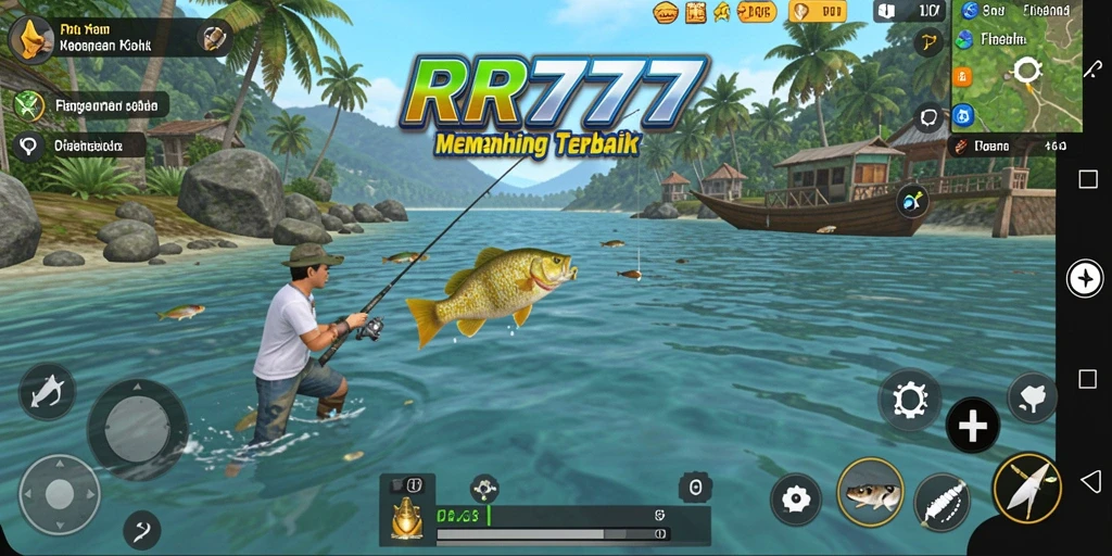 Tampilan gameplay RR777 yang menampilkan aksi memancing yang seru dan dinamis.