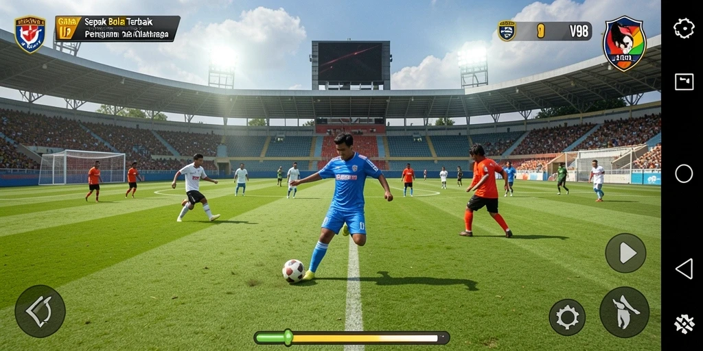 Gameplay mendebarkan sepak bola di dalam V98 dengan grafis menakjubkan.