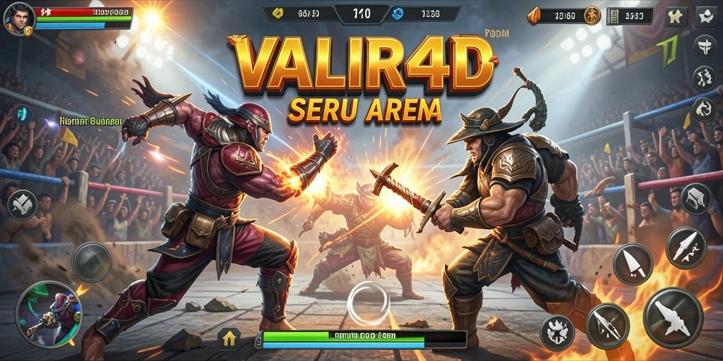 Tangkapan layar utama VALIR4D menampilkan aksi pertarungan yang mendebarkan.
